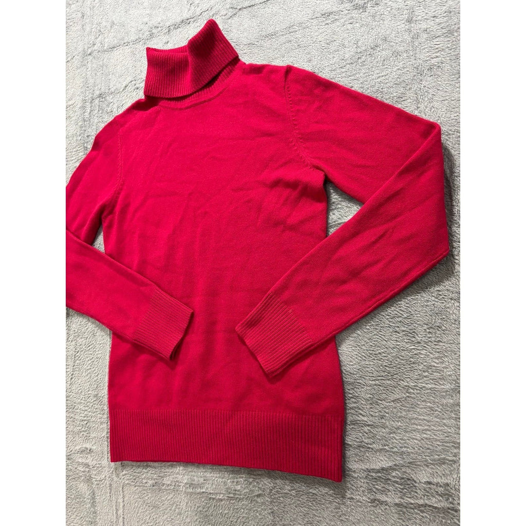 French Connection M Red Womens Turtleneck Sweater Casual Preppy Classic Knit