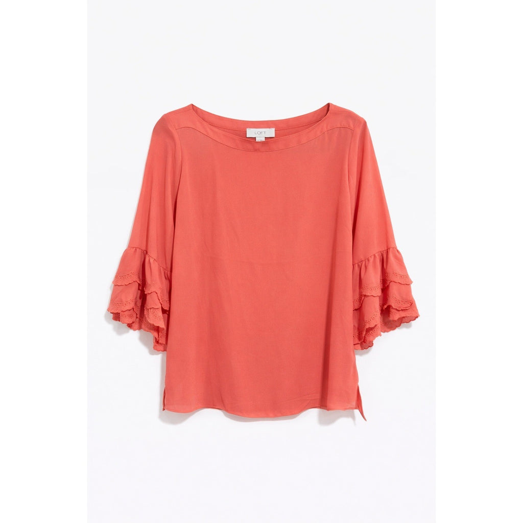LOFT Outlet Coral Blouse Ruffle Sleeve Feminine Chic Top Small Coquette Office