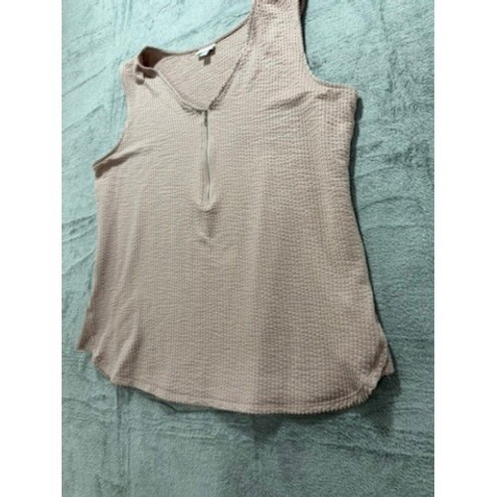 LuLaRoe Womens XL Dusty Rose Waffle Knit Sleeveless Half Zip V-Neck Top Casual