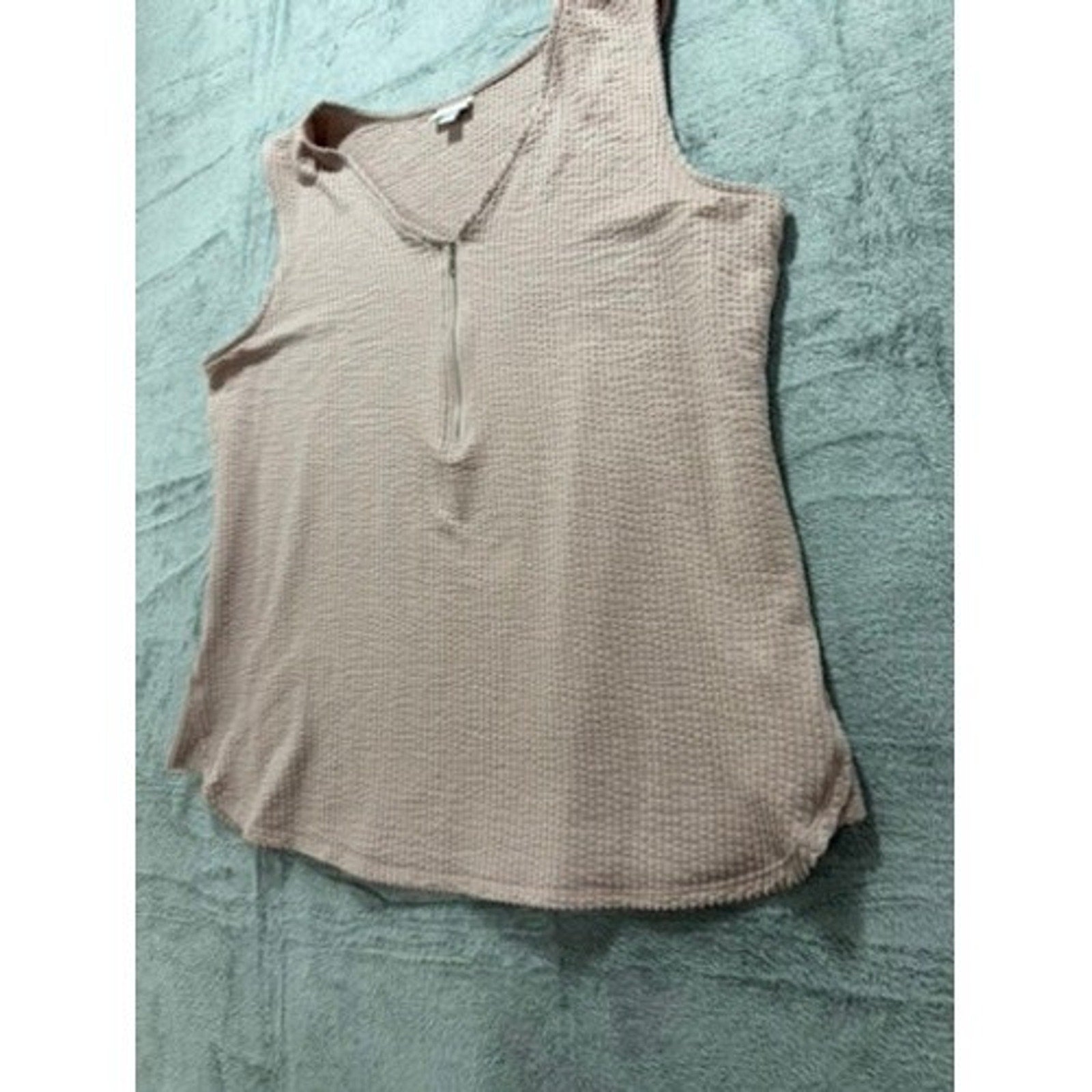 LuLaRoe Womens XL Dusty Rose Waffle Knit Sleeveless Half Zip V-Neck Top Casual