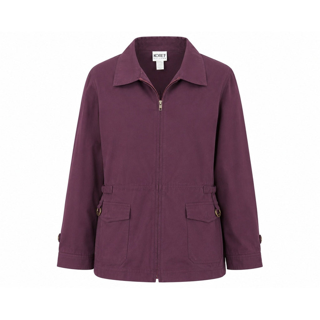 Koret Petites Womens Plum Purple Full Zip Utility Jacket Collared Flap Pockets L