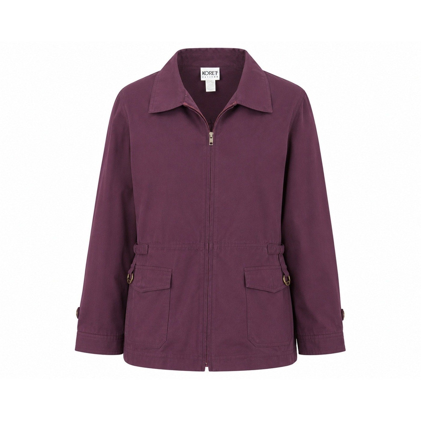 Koret Petites Womens Plum Purple Full Zip Utility Jacket Collared Flap Pockets L