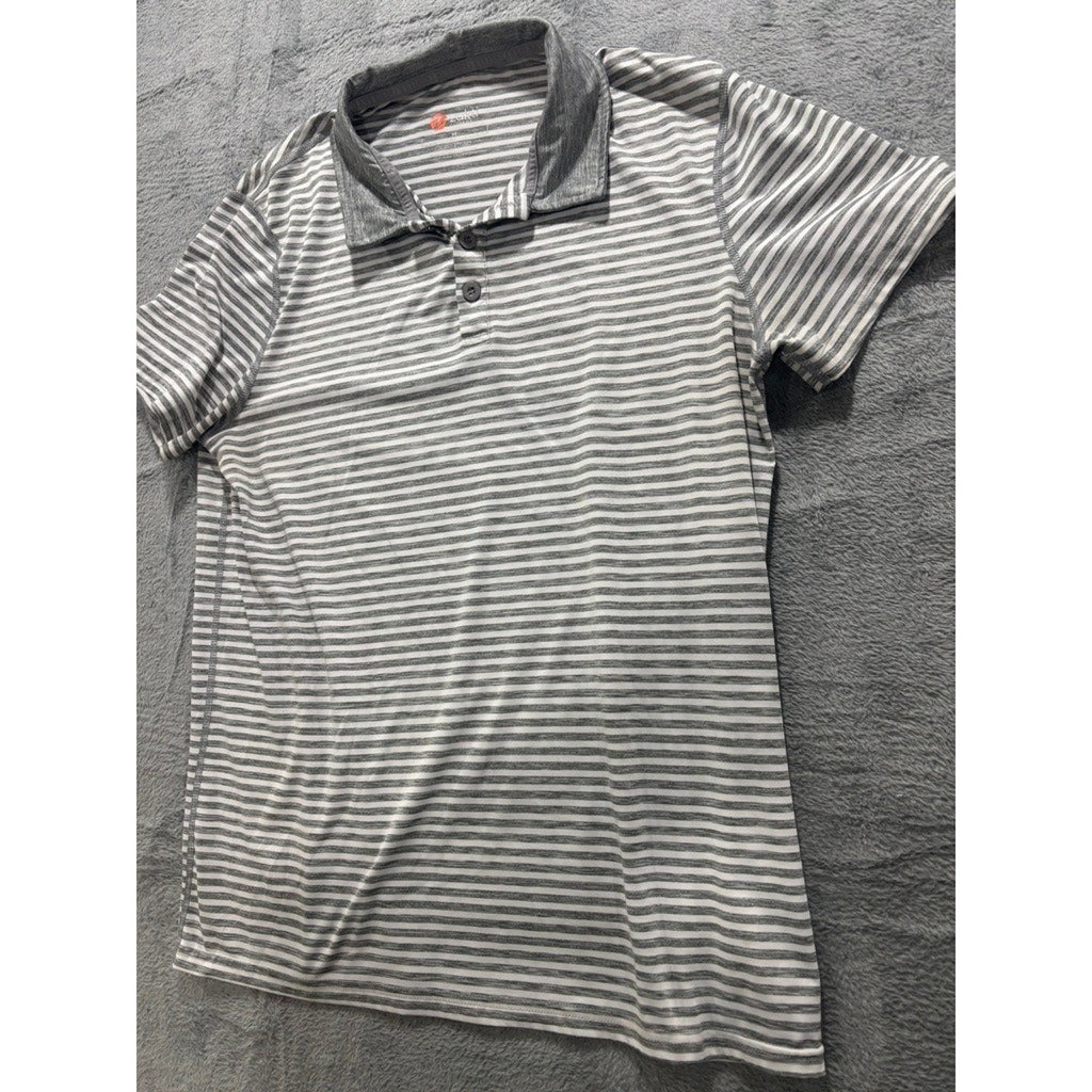 ZeroXposur Polo Shirt Women M Gray Striped Athletic Golf Stretch Lightweight