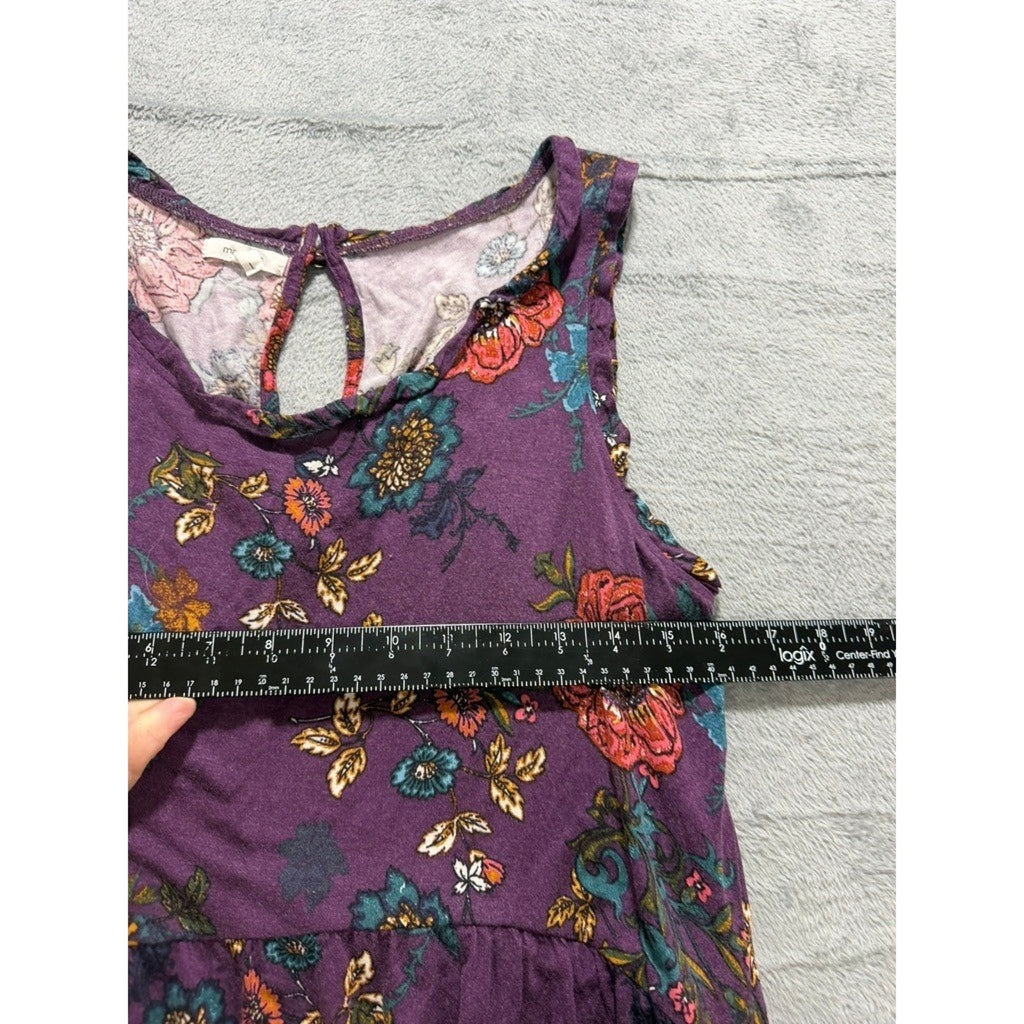 Maurices Purple Floral Babydoll Tank Ruffle Empire Waist Womens L Boho Summer
