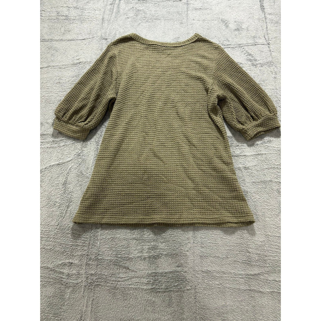 Dokotoo Womens S Olive Green Waffle Knit Puff Sleeve Top Casual Cozy Boho