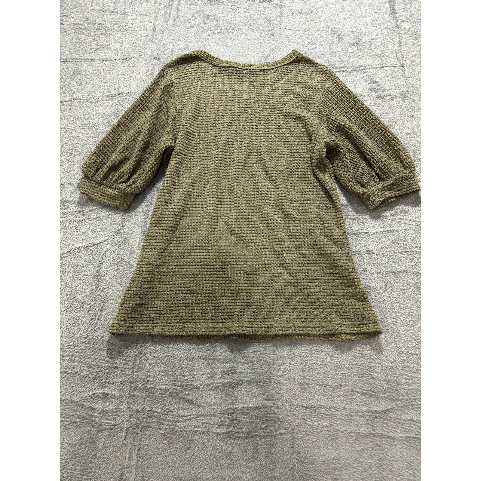 Dokotoo Womens S Olive Green Waffle Knit Puff Sleeve Top Casual Cozy Boho