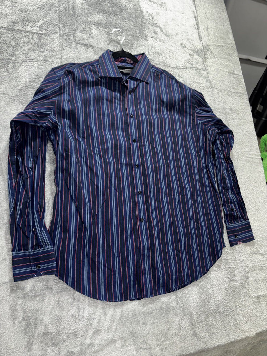 Johnston & Murphy Men's Navy Stripe Shirt Size XL, photo 3 of 9