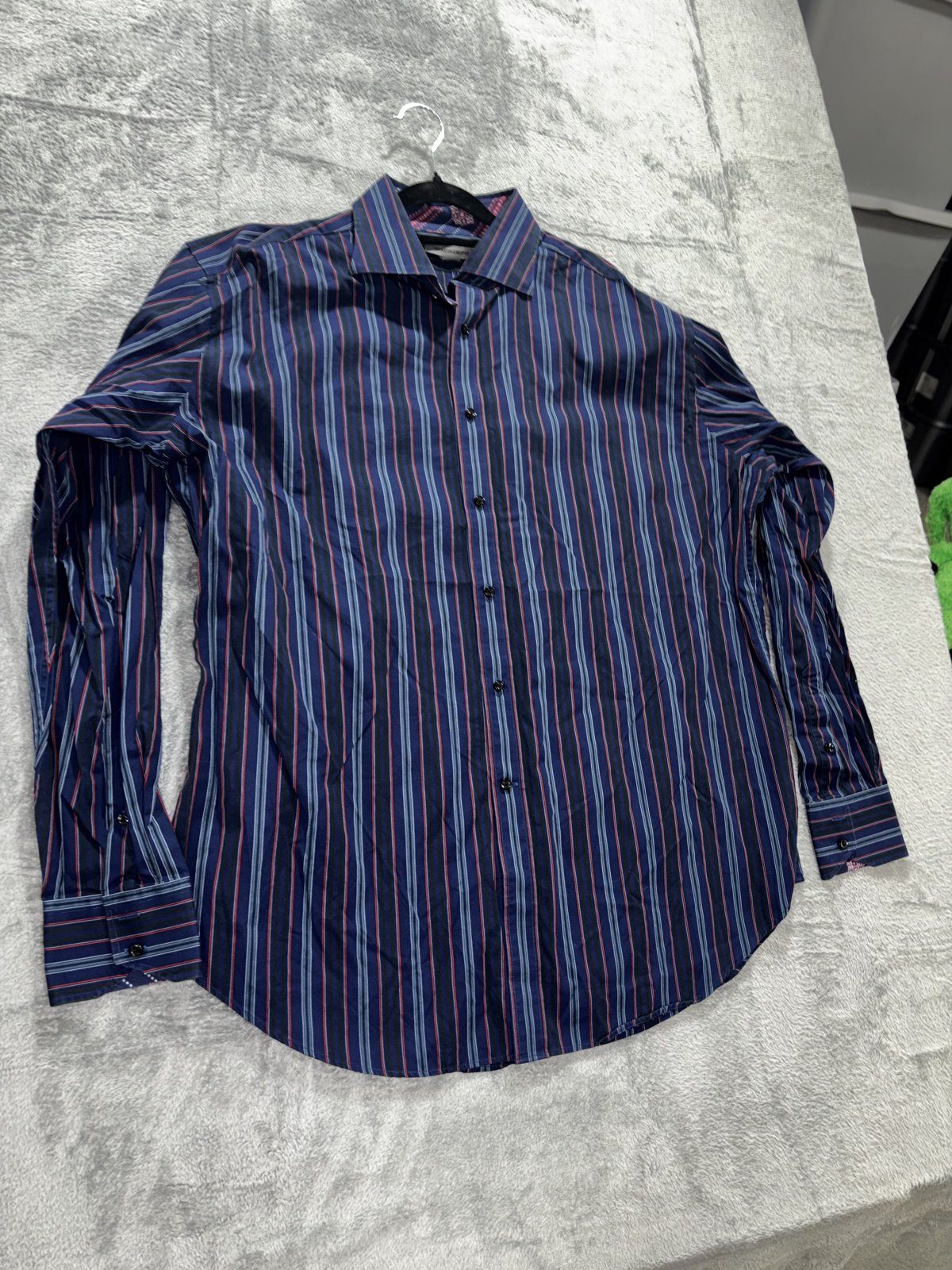 Johnston & Murphy Men's Navy Stripe Shirt Size XL, photo 3 of 9