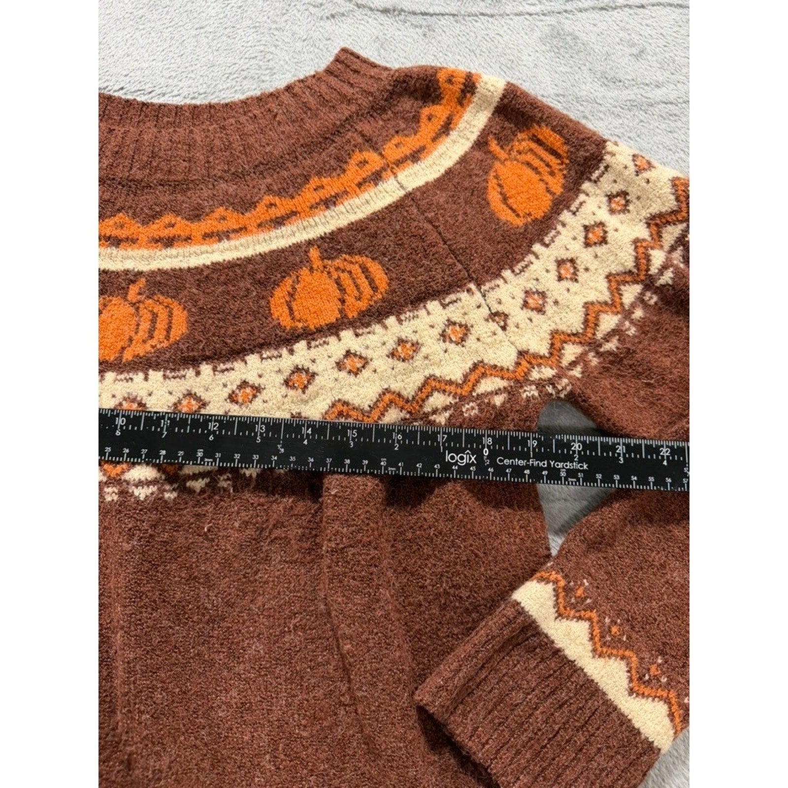 Maurices Womens XXL Plus Pumpkin Fair Isle Knit Sweater Brown Fall Halloween
