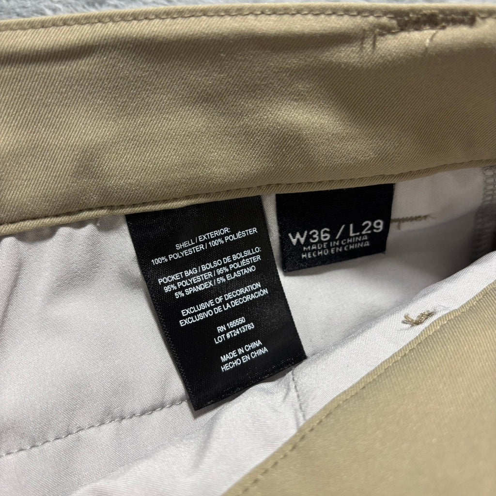 32 Degrees Mens 36x29 Khaki Stretch Performance Pants Flat Front Golf Tech Chino