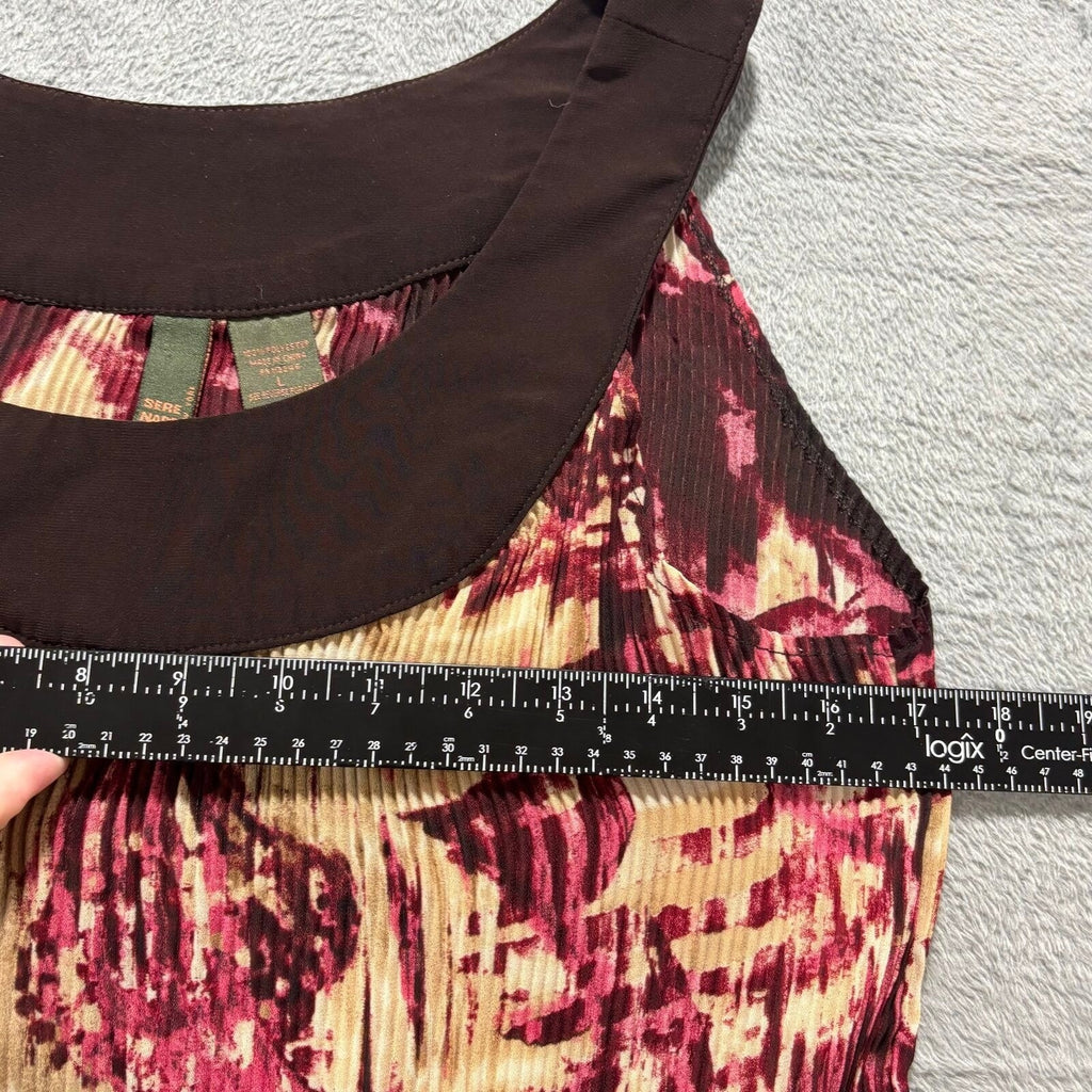 Serenade New York Womens L Brown Pink Abstract Pleated Tank Top Boho Casual