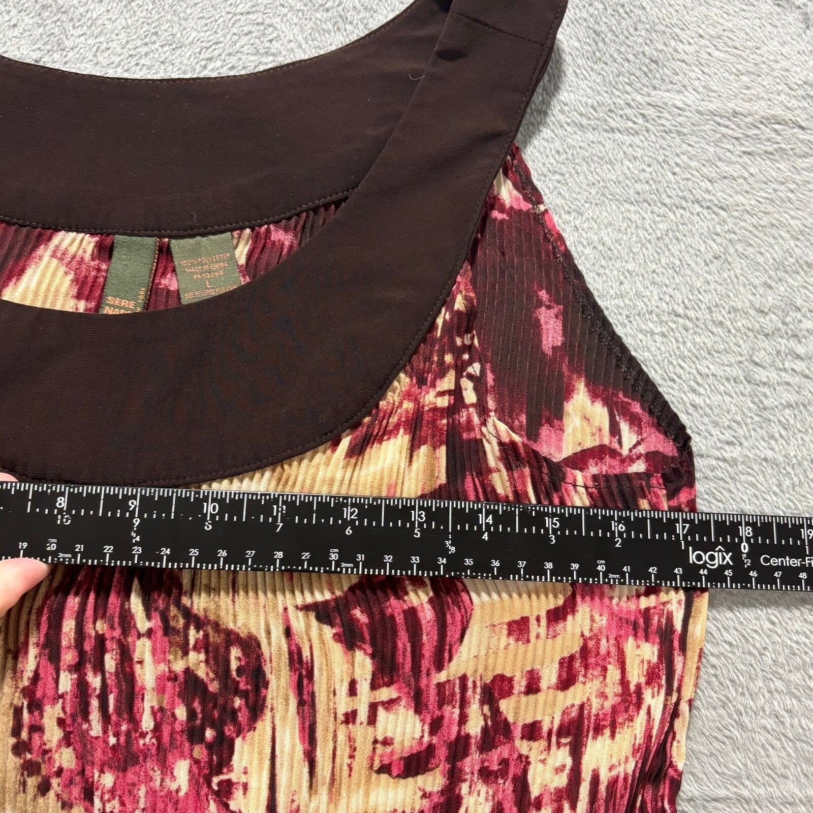 Serenade New York Womens L Brown Pink Abstract Pleated Tank Top Boho Casual