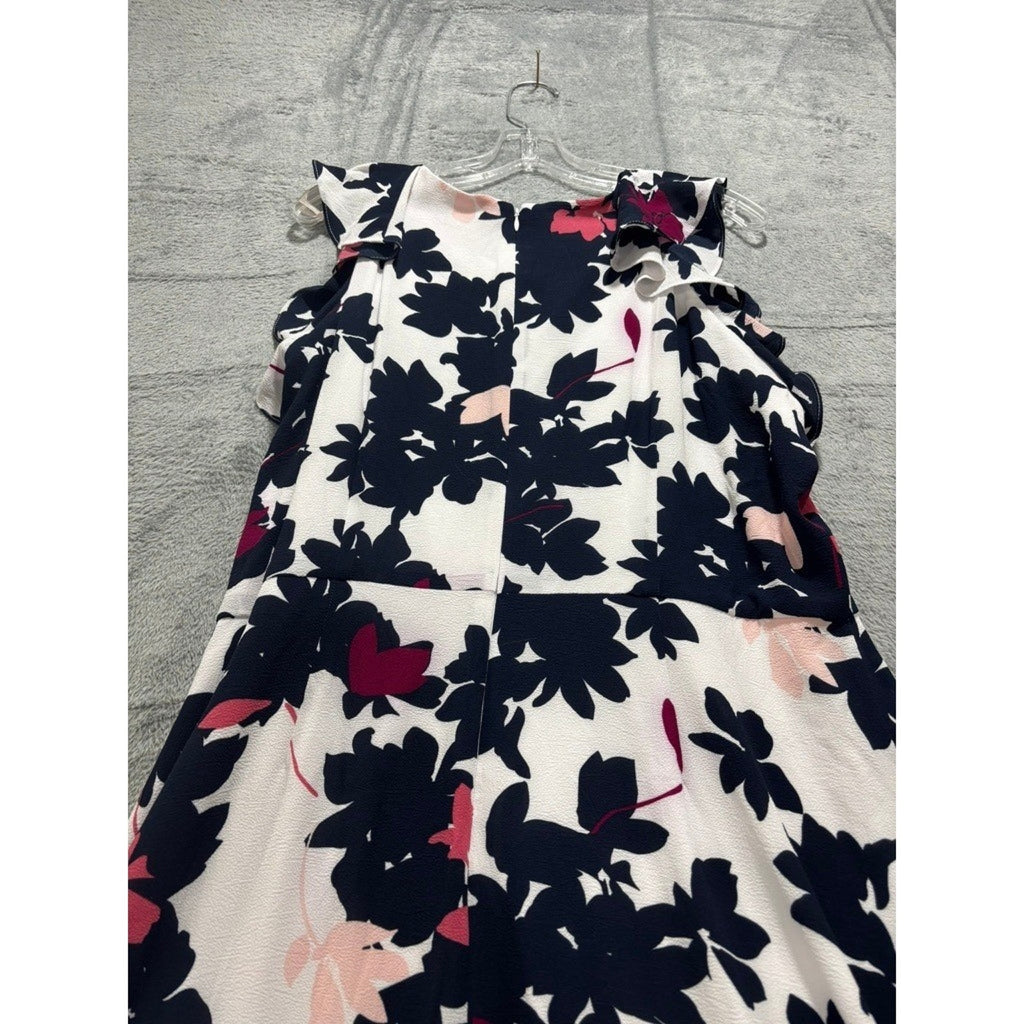 Liz Claiborne Womens 18 White Floral Ruffle Tiered Midi Dress Navy Pink NWT