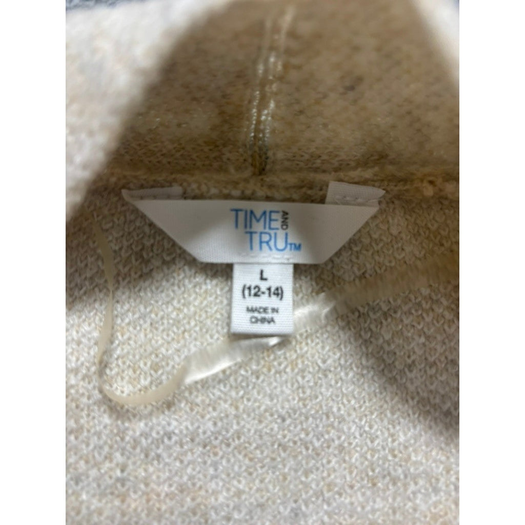 Time and Tru Womens Plaid Open Front Cardigan Sweater Oatmeal White L 12-14