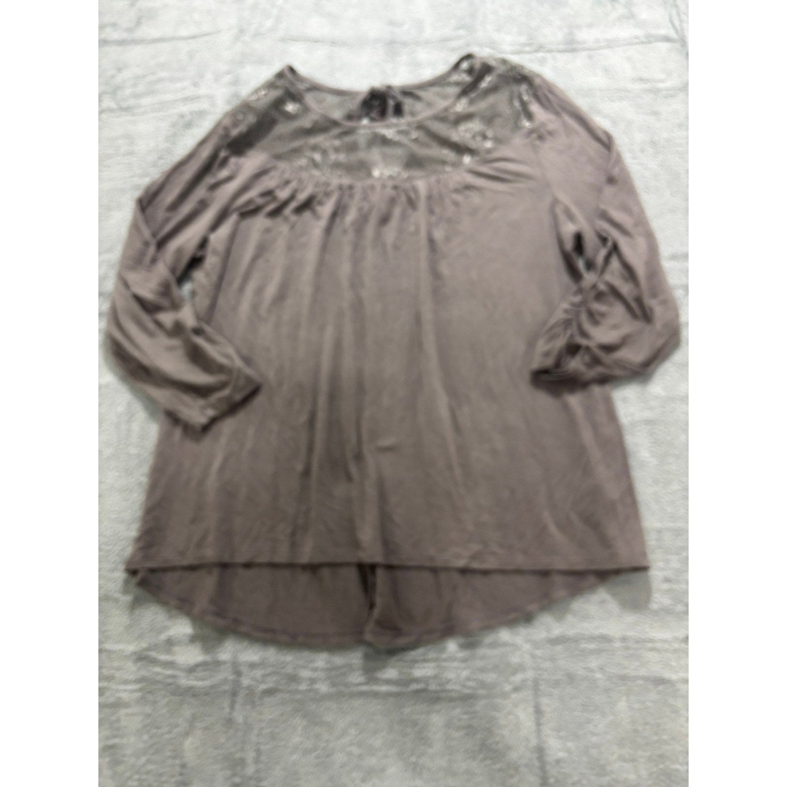 Maurices Womens XL Taupe Lace Yoke Tie Back Long Sleeve Ruched Peasant Top