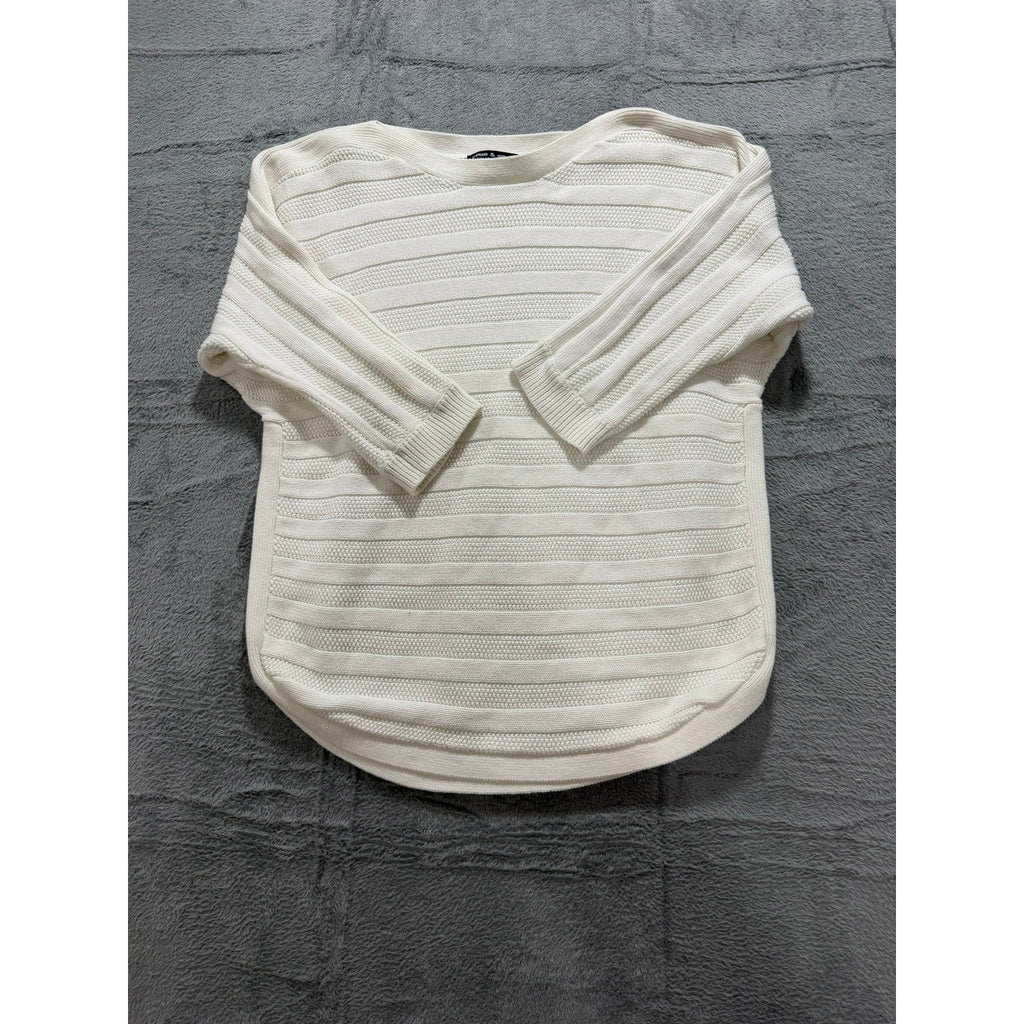 Cable Gauge Sweater Womens M Ivory Ribbed Knit Lightweight Curved Hem Casual