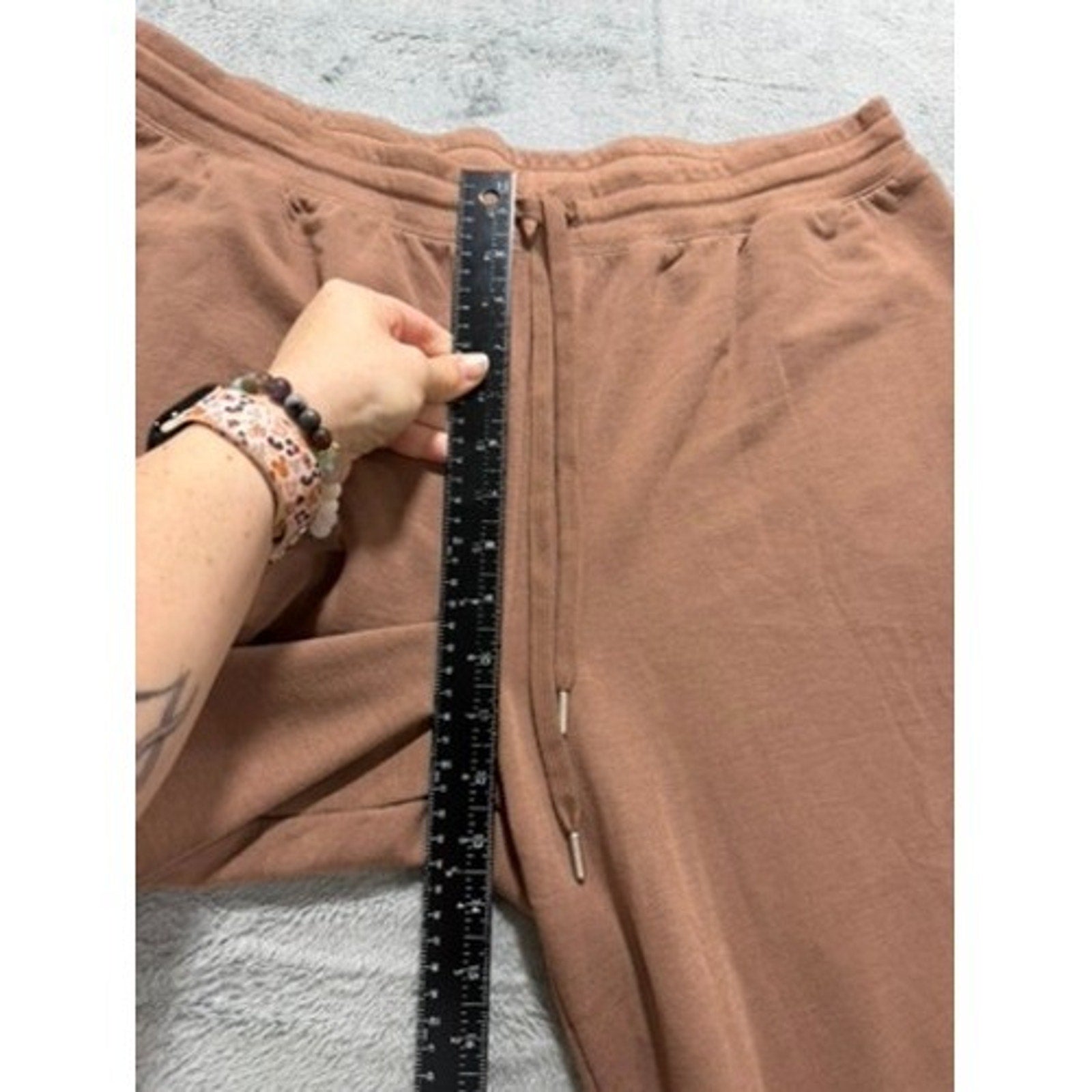 Joyspun Womens XL Brown Wide Leg Lounge Pants Drawstring Pockets Cropped Relaxed