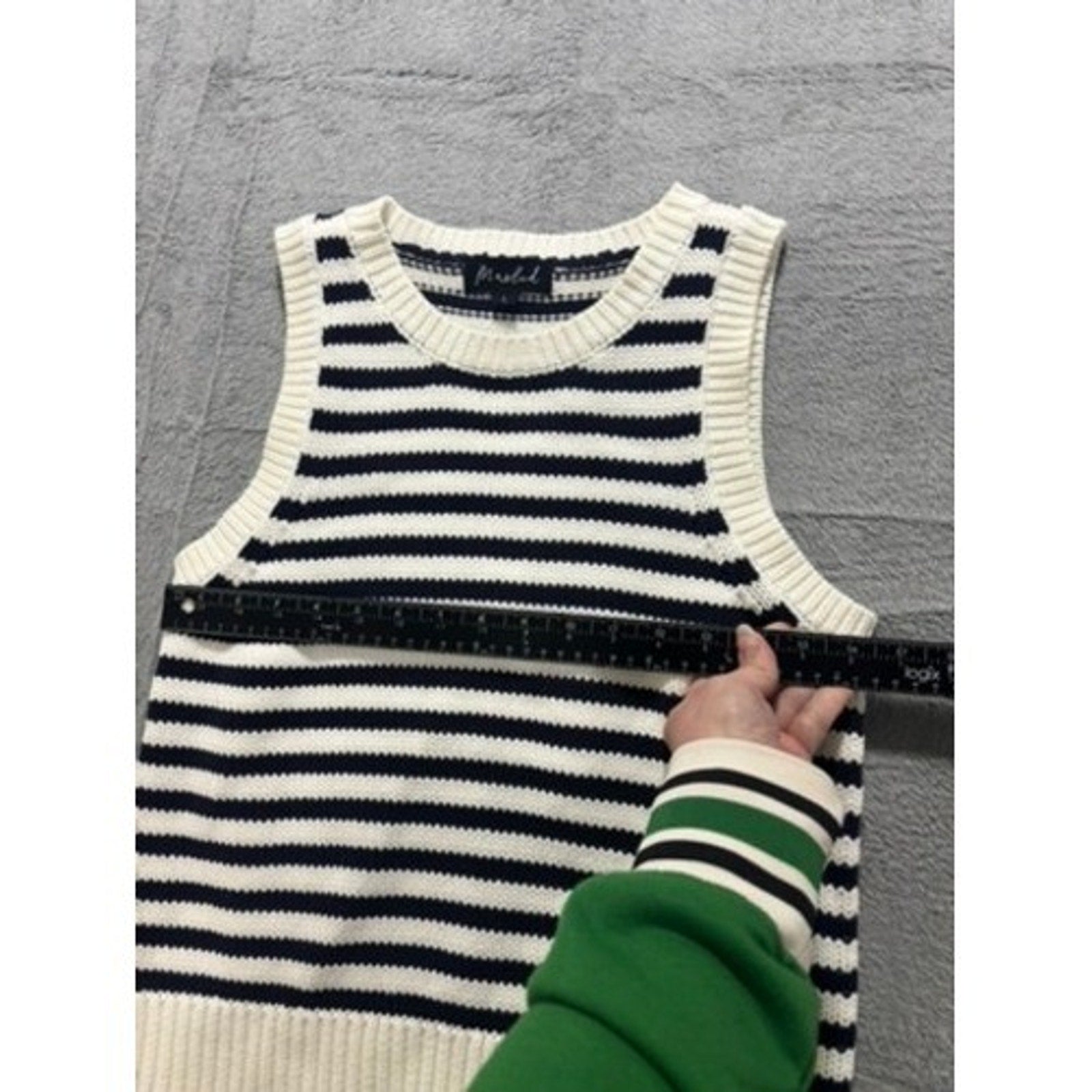 Marled Sweater Vest Womens Large Striped Knit Cotton Sleeveless Nautical Preppy