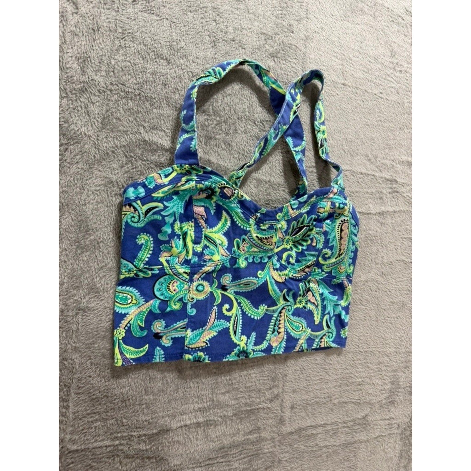 Aeropostale Crop Top Womens Small Blue Paisley Strappy Y2K Stretch Bustier