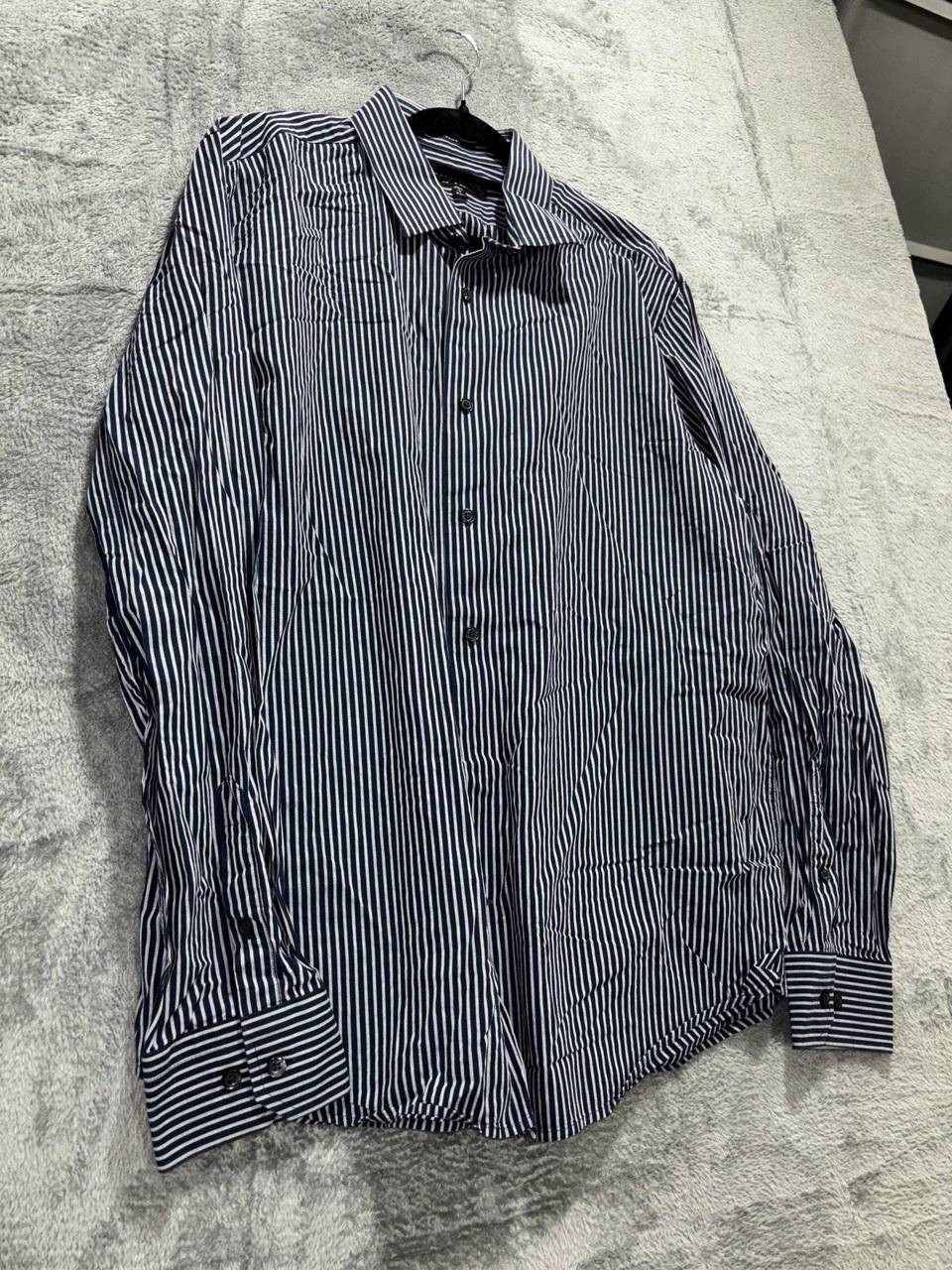 Express Men's Navy White Striped Dress Shirt Size L, photo 3 of 9