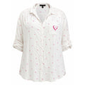 Velvet Heart Womens 3X White Pink Heart Print Roll Tab Sleeve Button Up Shirt