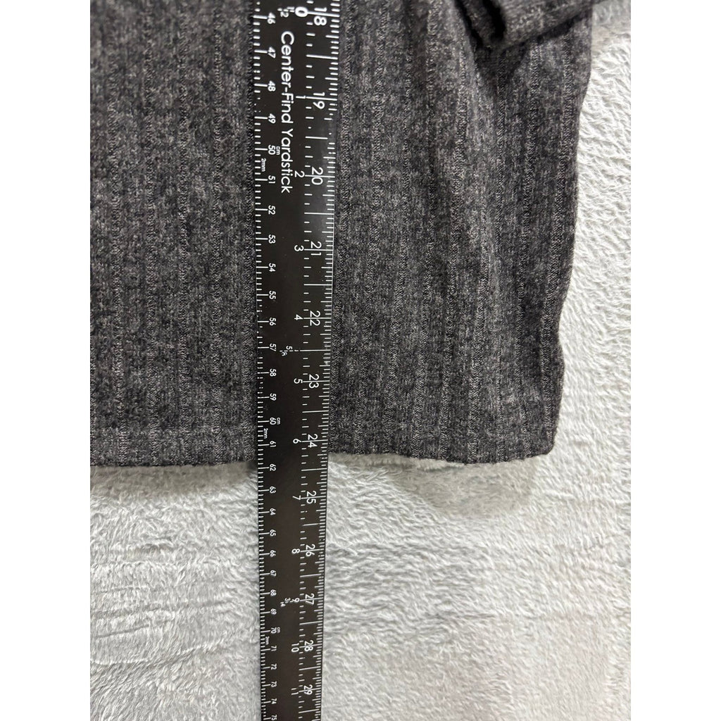 Notations Womens M Charcoal Gray Ribbed Long Sleeve Top Gold Chain Casual Preppy