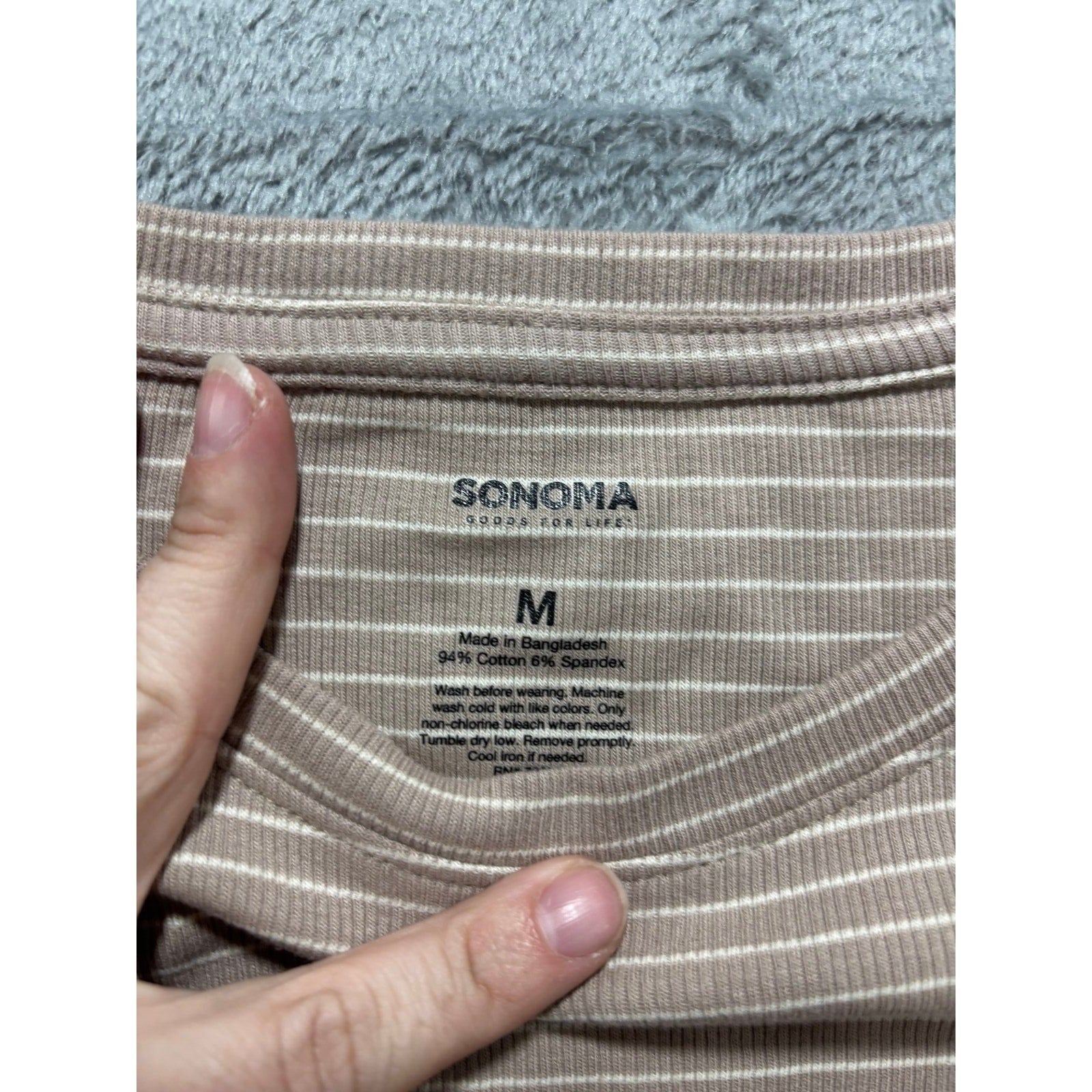 Sonoma Womens M Tan Striped Long Sleeve T-Shirt Casual Cottagecore