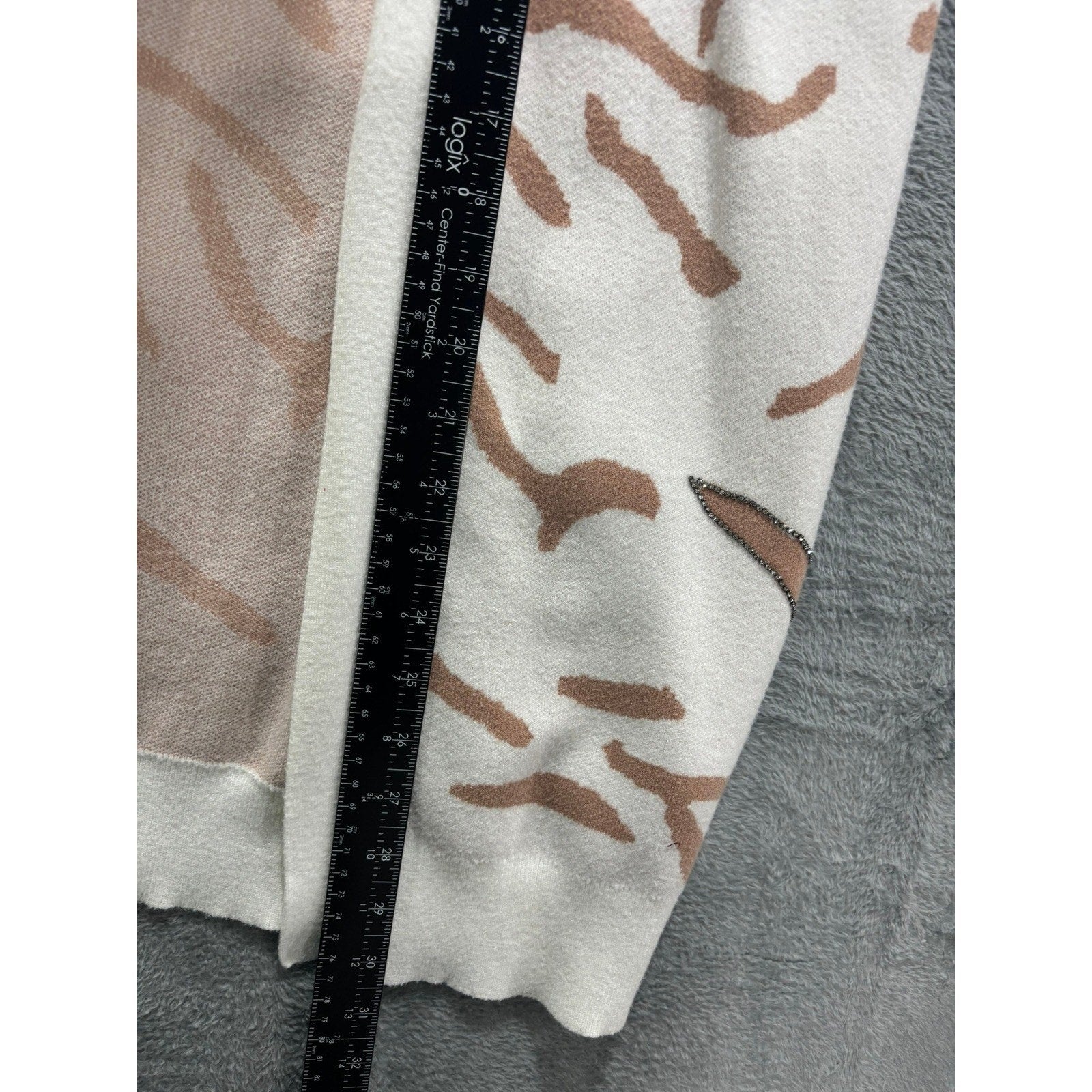 Ontwelfth Cardigan Womens Small Open Front Animal Print Cream Beige Knit