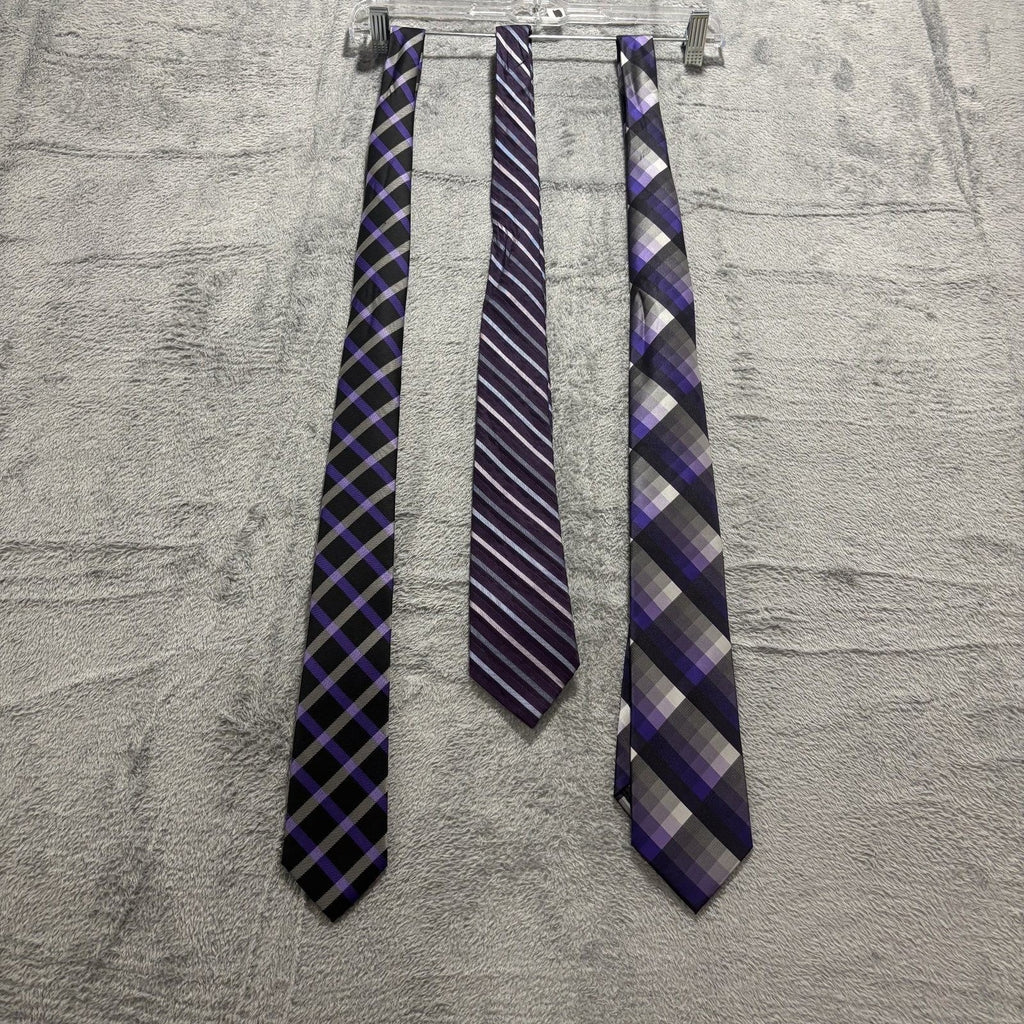 Calvin Klein Billy London John Henry OS Purple Black Necktie Lot 3 Vintage Pro