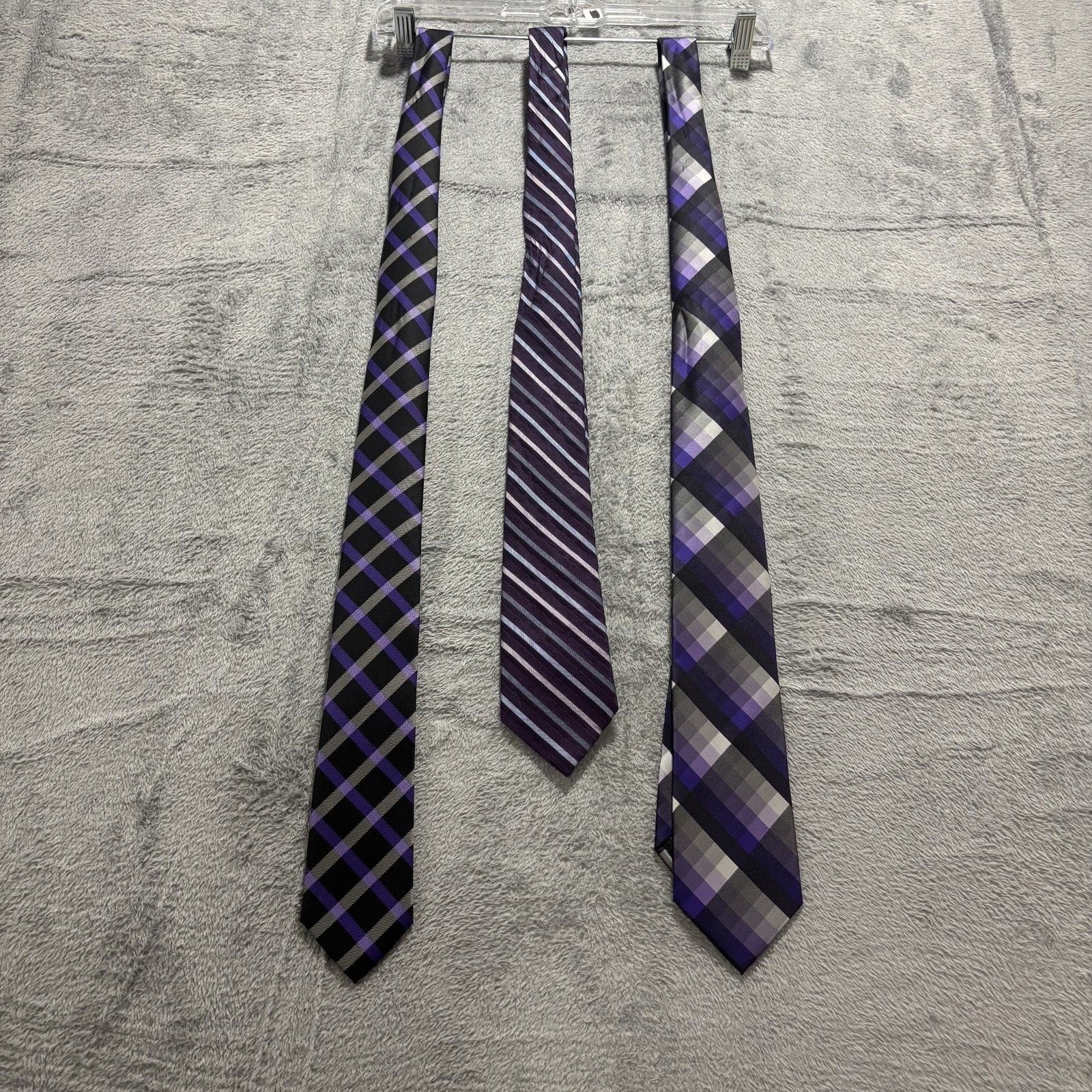 Calvin Klein Billy London John Henry OS Purple Black Necktie Lot 3 Vintage Pro