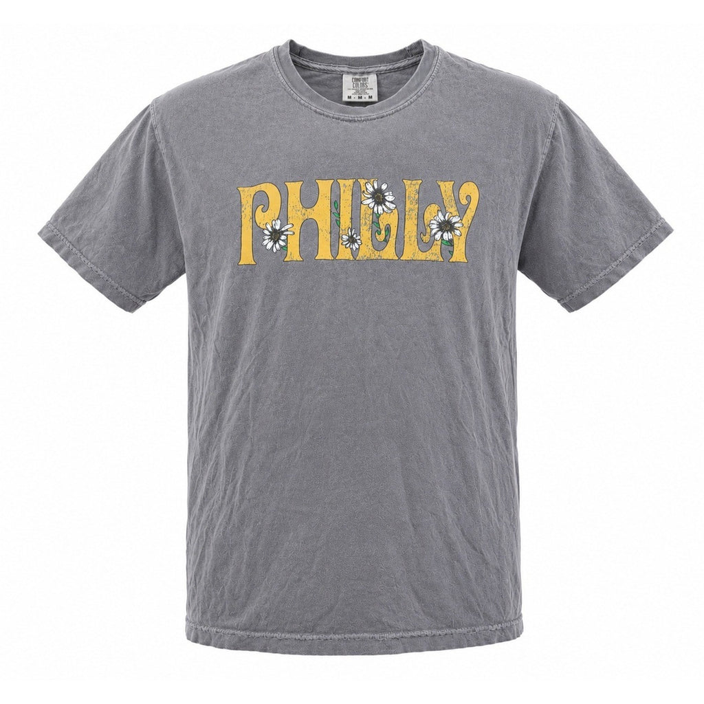 Comfort Colors Philly Daisy Graphic T-Shirt Gray Heavyweight Cotton Mens Medium