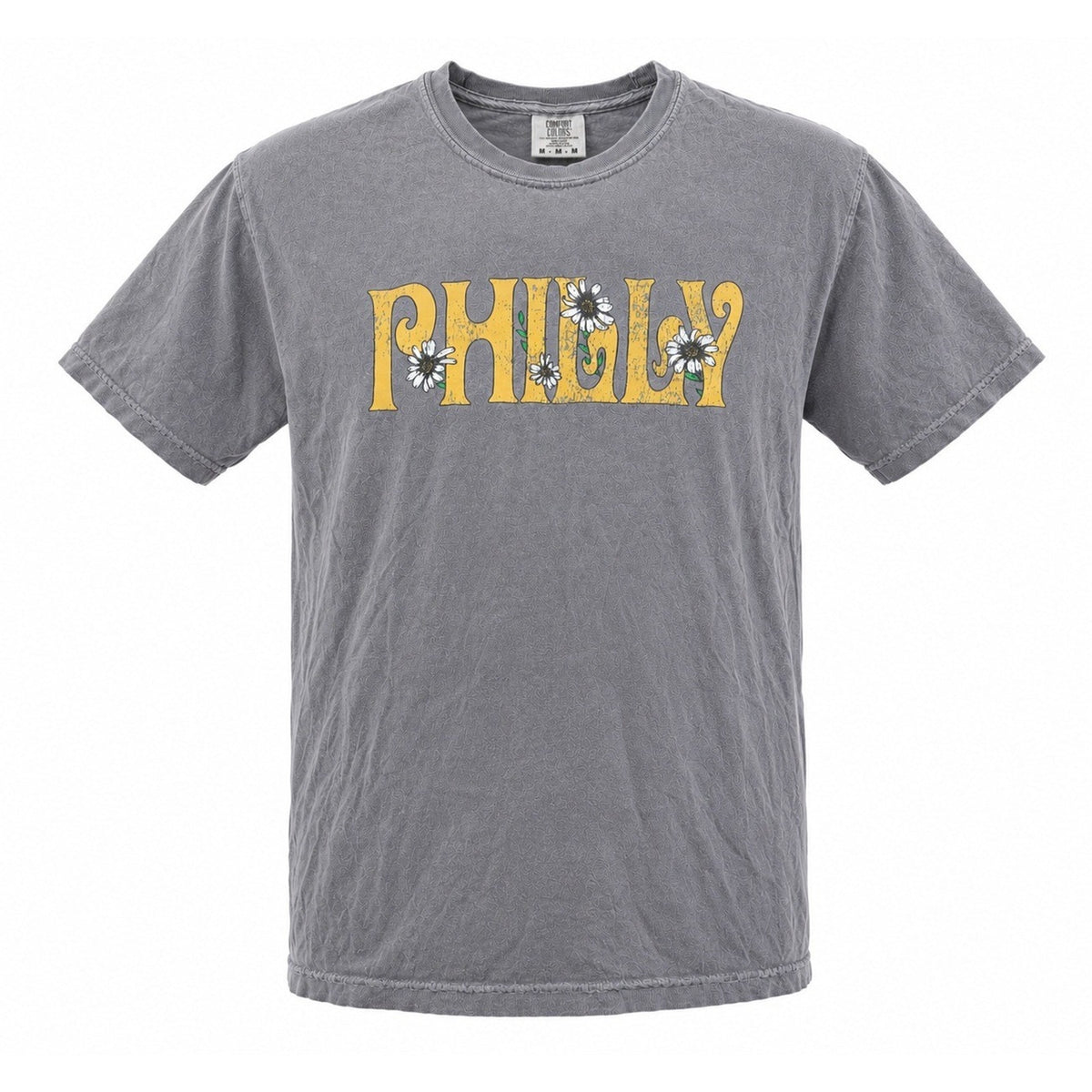 Comfort Colors Philly Daisy Graphic T-Shirt Gray Heavyweight Cotton Mens Medium