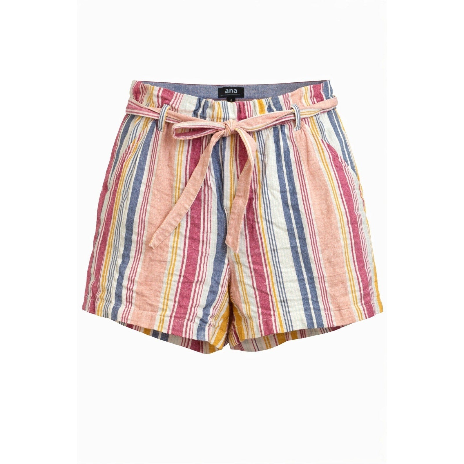 ana Shorts Women L Multicolor Stripe Tie Waist High Rise Casual Summer