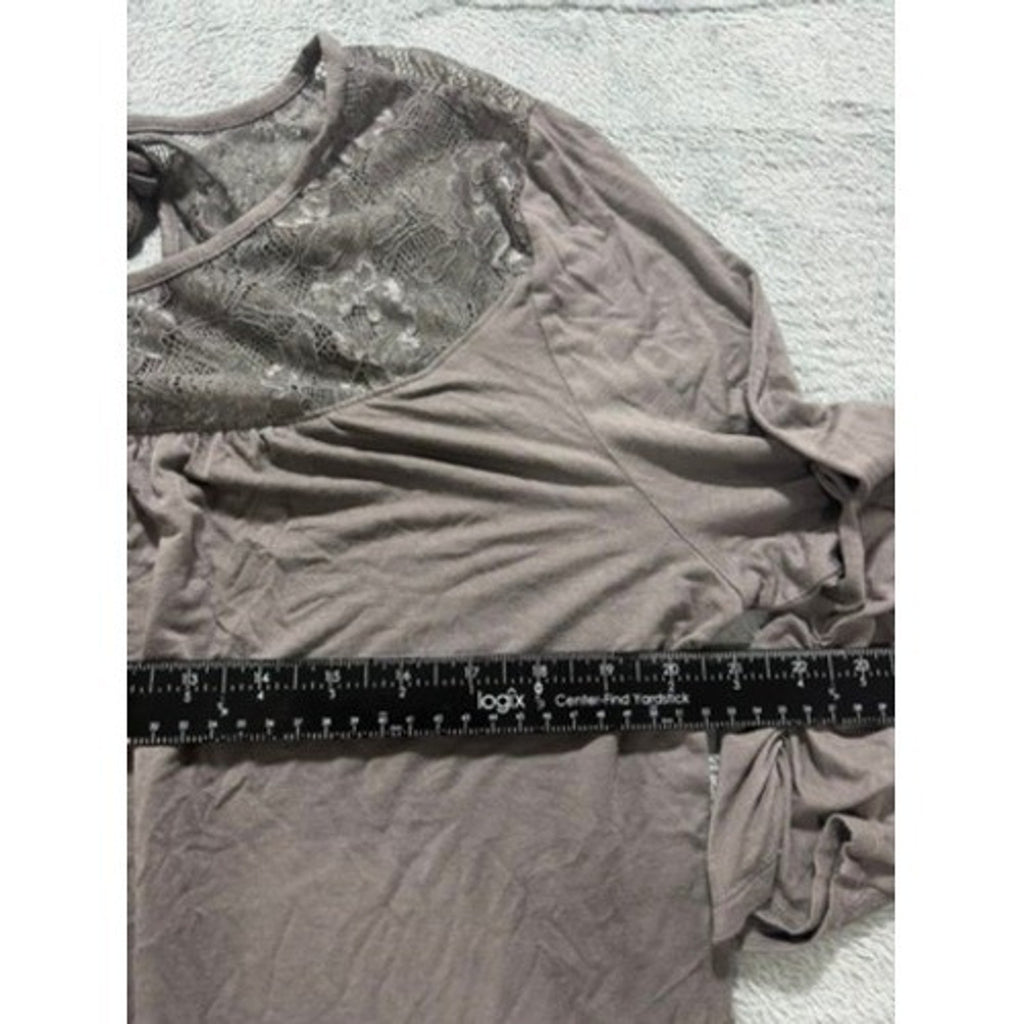 Maurices Womens XL Taupe Lace Yoke Tie Back Long Sleeve Ruched Peasant Top