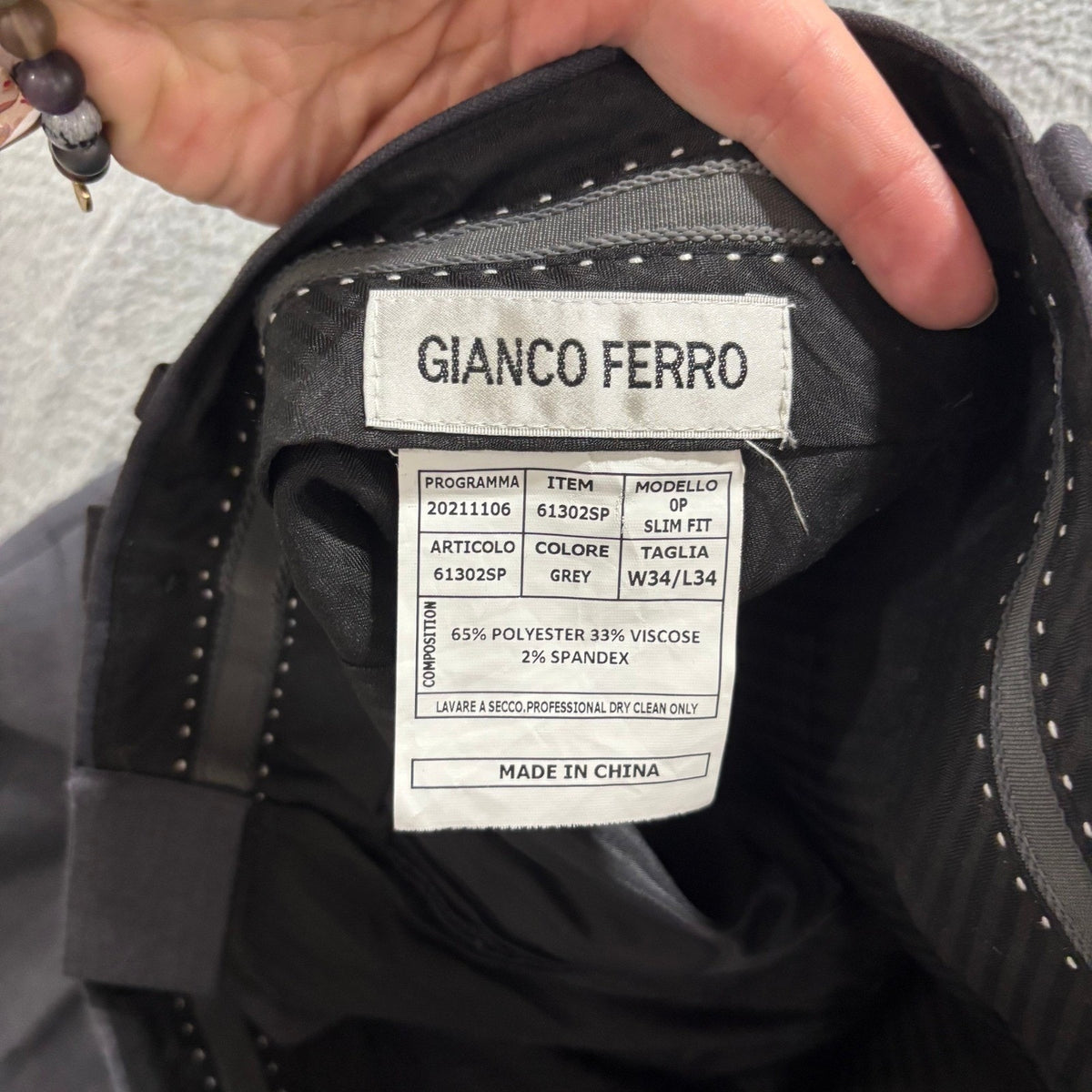 Gianco Ferro Mens 34x34 Gray Slim Fit Dress Pants Flat Front Preppy Career Wool