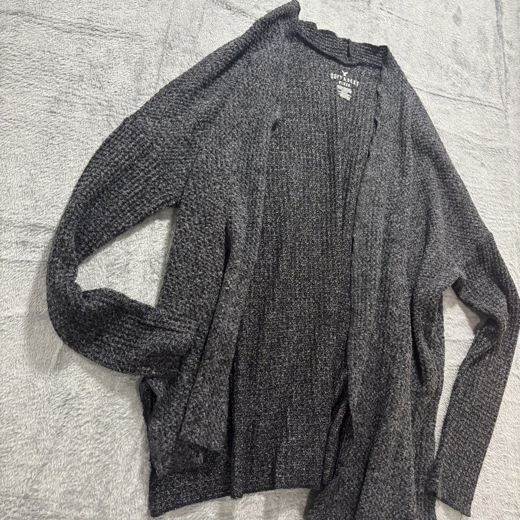 American Eagle Womens S Charcoal Gray Cardigan Open Front Soft Cozy Layering