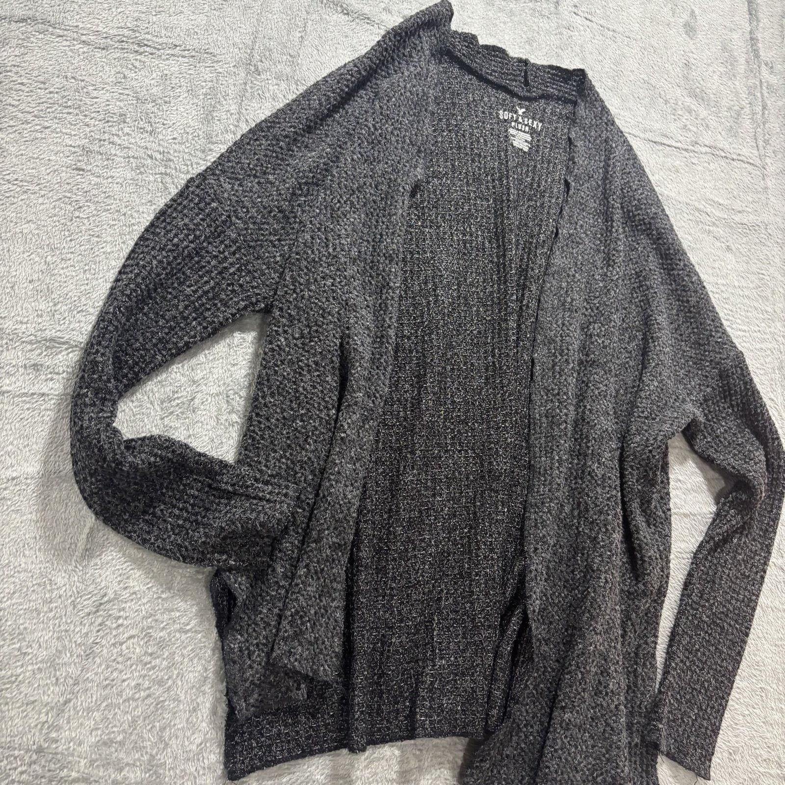 American Eagle Womens S Charcoal Gray Cardigan Open Front Soft Cozy Layering