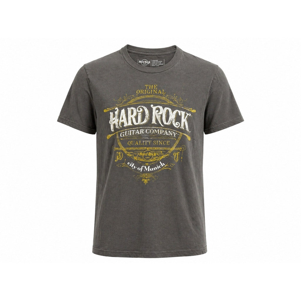 Hard Rock Cafe Munich Guitar Company Graphic T-Shirt Mens Medium Charcoal Grey