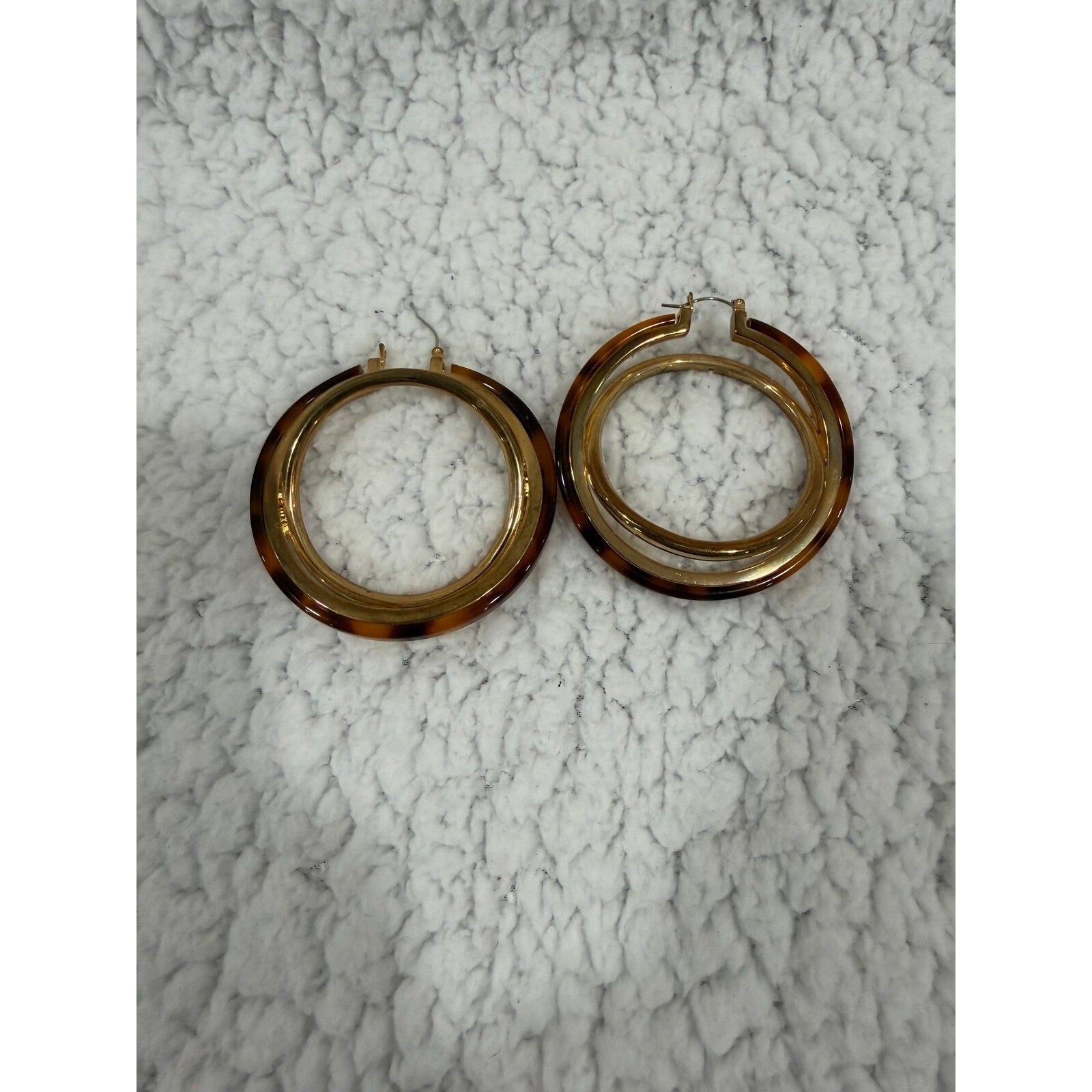 Womens OS Gold Tortoise Shell Double Hoop Earrings Boho Vintage Fashion Jewelry