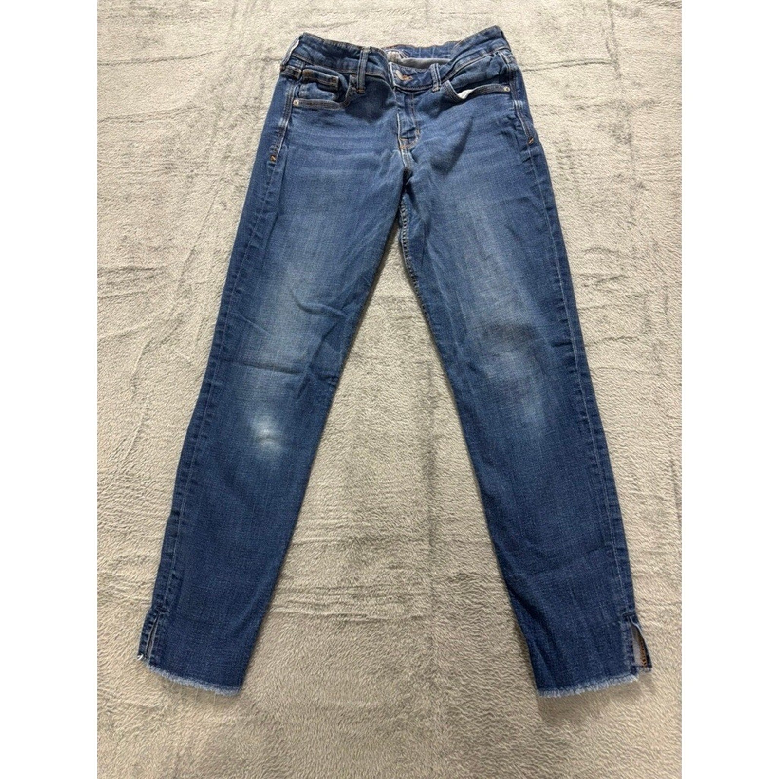 Old Navy Rockstar Super Skinny Jeans Womens 6 Medium Wash Raw Hem Ankle Slit