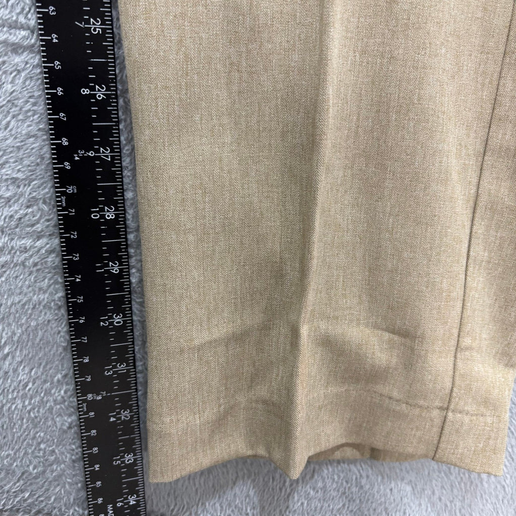 Van Heusen Mens 34x34 Tan Herringbone Slim Fit Flex Dress Pants Flat Front Chino