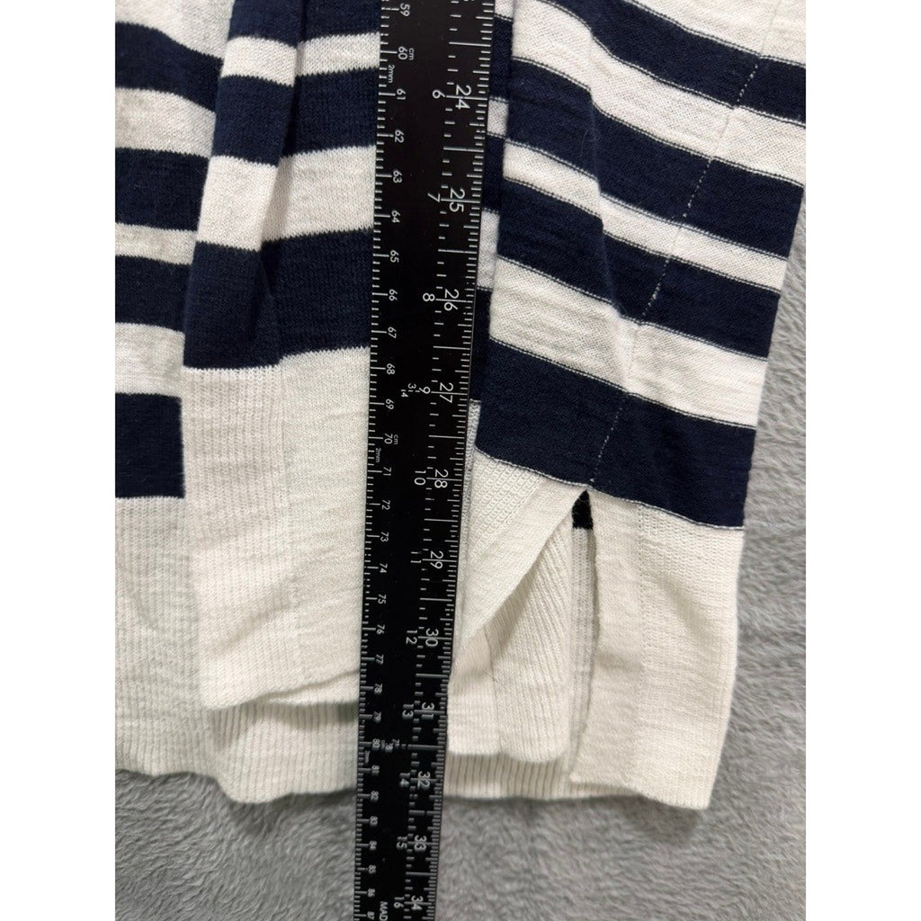 Loft Outlet Striped Cardigan Women L Navy White Open Front Coastal Preppy Career
