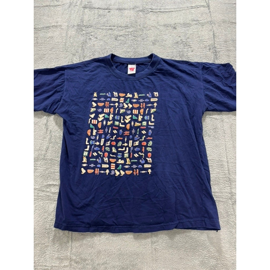 Levant Top T Graphic T Shirt Men XXL Blue Egyptian Print Short Sleeve Cotton