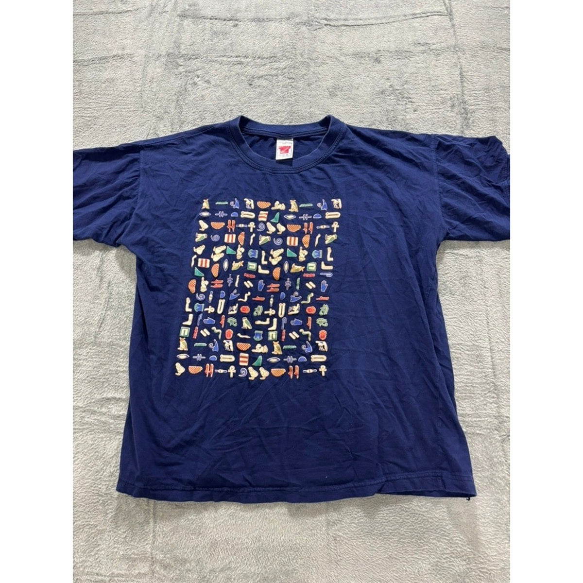 Levant Top T Graphic T Shirt Men XXL Blue Egyptian Print Short Sleeve Cotton