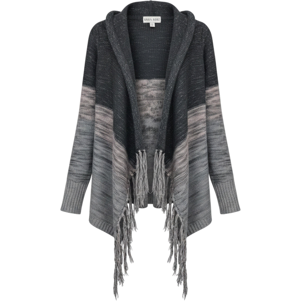 Knox Rose Gray Ombre Fringe Cardigan Size M Open Front Knit Sweater