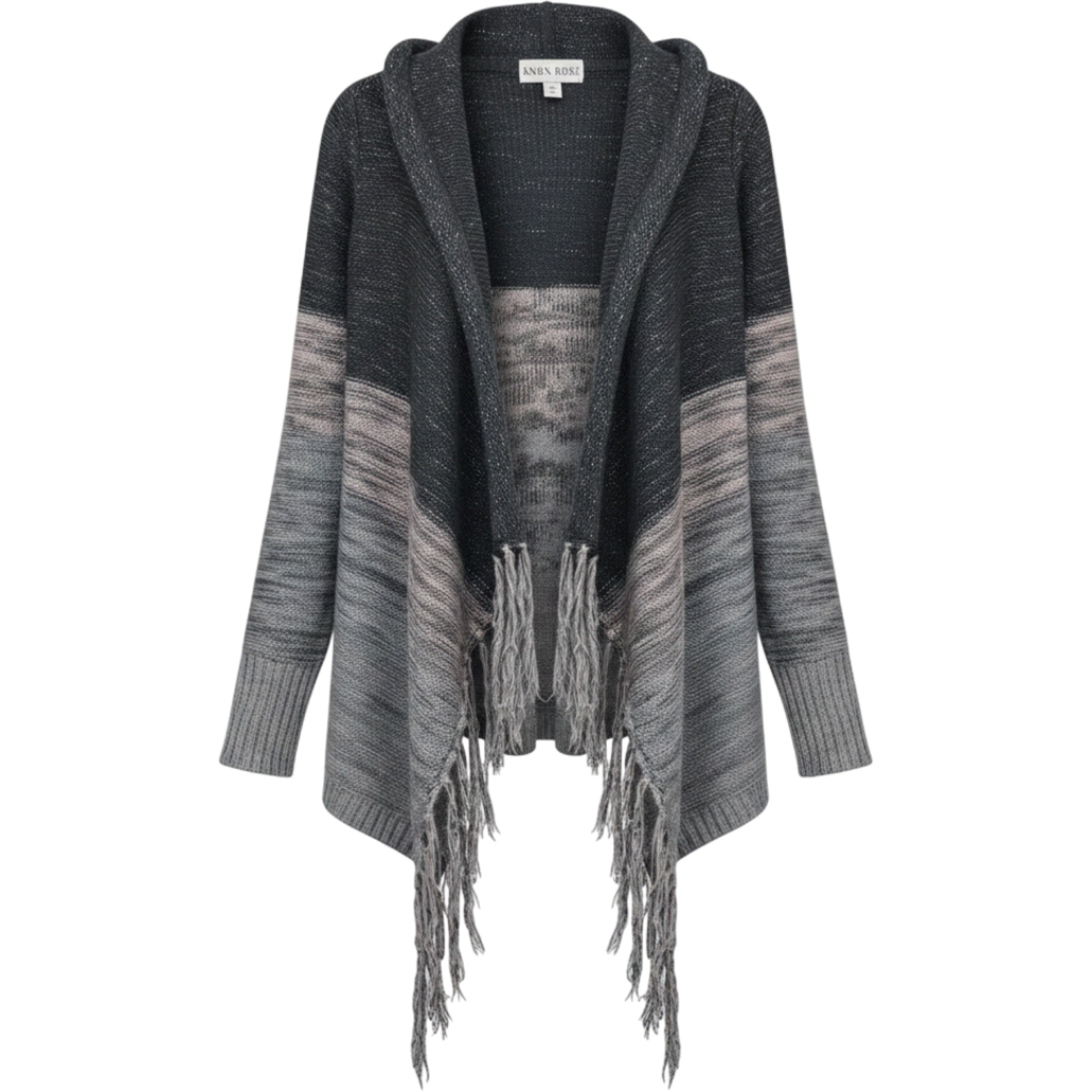 Knox Rose Gray Ombre Fringe Cardigan Size M Open Front Knit Sweater
