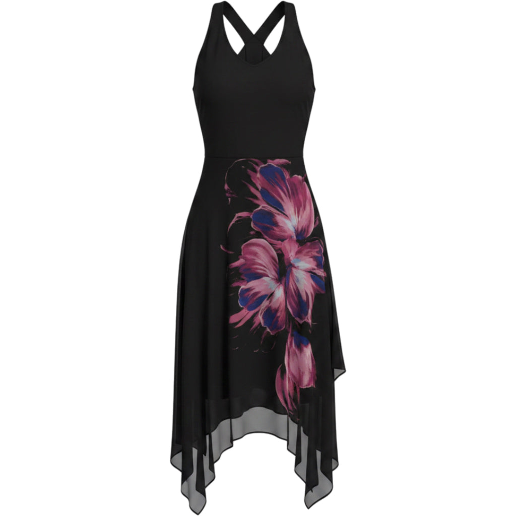 Jennifer Lopez Black Floral Asymmetrical Maxi Dress L Sleeveless Chiffon Dance