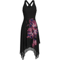 Jennifer Lopez Black Floral Asymmetrical Maxi Dress L Sleeveless Chiffon Dance
