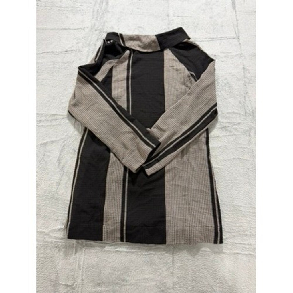 Soft Surroundings Womens Small Black Tan Striped Cowl Neck Tunic Zip Pockets