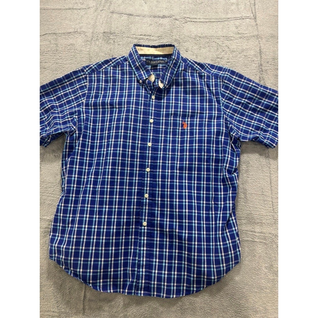 U.S. Polo Assn Shirt Mens XL Blue Plaid Short Sleeve Button Down Casual